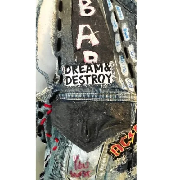 DREAM & DESTROY PUNK ROCK PATCH VINTAGE DENIM VEST M - Picture 7 of 13